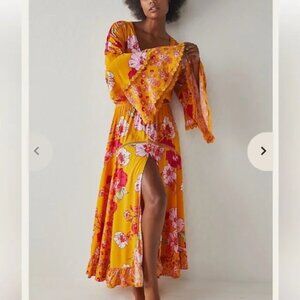 Free People Penny Printed Maxi Bodysuit Gold Combo